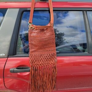 Vintage Motif56 leather fringe bag purse tassels bohemian hand made boho woven